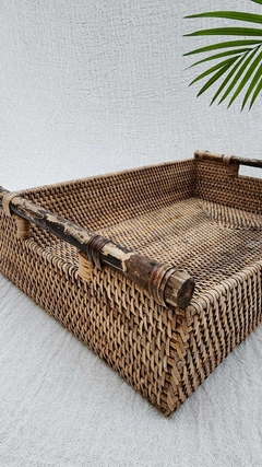 RRR201 Bandeja de ratan con alza de bambu NATURAL 47x30x10cm - comprar online