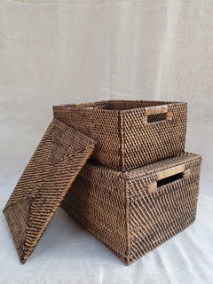 RRR216 - Caja rectangular de ratan con tapa G35x25x16cmH -Ch30x20x15cmH NATURAL en internet