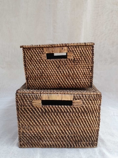 RRR216 - Caja rectangular de ratan con tapa G35x25x16cmH -Ch30x20x15cmH NATURAL - comprar online