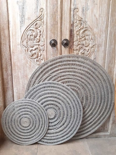 RRR466- Juego de 3 Discos de ratan calado GRIS 1m- 70cm- 50cm