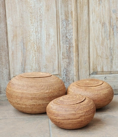 RRR432-Cesto Bola de ratan halus con tapa 30x27cm