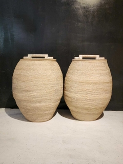 RRR470B- Cesto tambor de ratan con tapa 40x60cmh