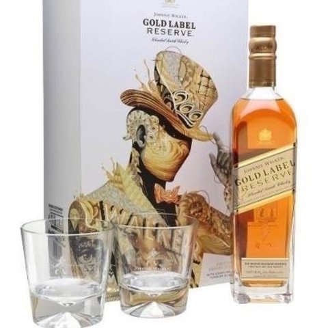 JOHNNIE WALKER GOLD LABEL EN ESTUCHE CON 2 VASOS