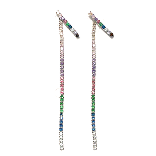 Brinco longo com cristais coloridos cravejados folheado em ródio branco - comprar online
