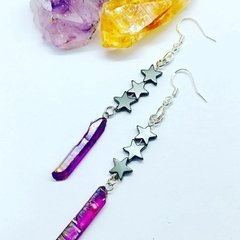 Brincos de Quartzo Aura Púrpura - CristalMagia