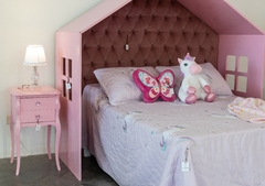 RESPALDO CAPITONE CASITA LAQUEADA KIDS ROSA - comprar online