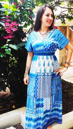 Vestido Indiano Bohochic azul longo - comprar online