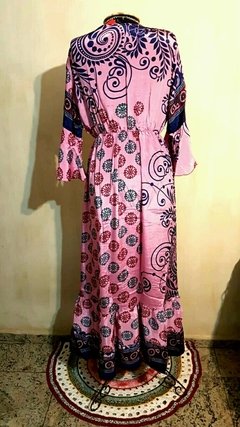 Vestido Seda Indiana manga longa rosa - comprar online