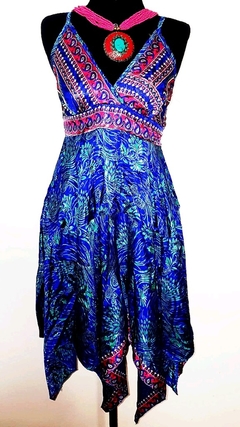 Vestido seda indiana com pontas azul - loja online
