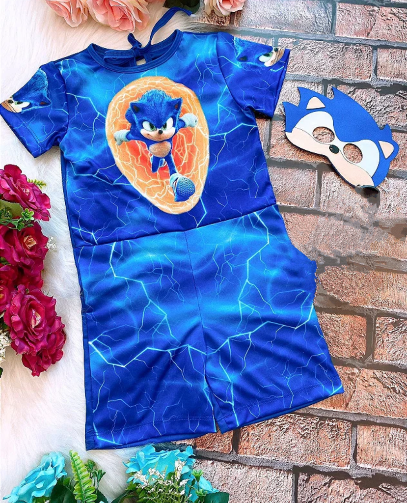 Roupa Fantasia Sonic Infantil Menino Azul Com Máscara