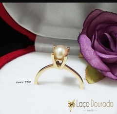 Anel Solitário com Pérola Ouro 18k