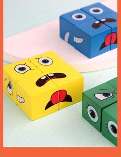 Quebra-cabeças infantil blocos de expressão madeira, montessori educativo, mudança de face, combinação com pensamento, jogos de lógica, geométrico