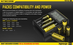 Nitecore d4 d2 carregador digitalizador, carregador de bateria lcd inteligente para circuitos, seguro global li-ion 18650 14500 16340 26650 - comprar online