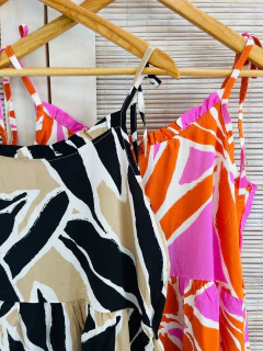 Vestido lino estampado con volados dama (T. Aprox: L/XL) - comprar online