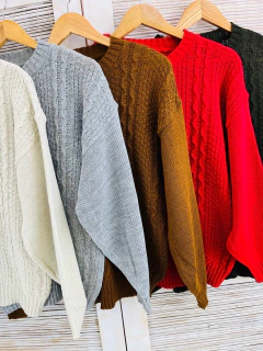 Sweater cuello redondo con trenza central (T. Aprox: L/XL)