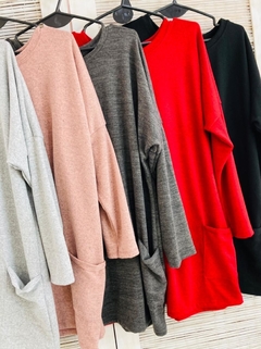 Remerón tipo sweater lanilla largo con bolsillos (T. Aprox: XXL) - comprar online