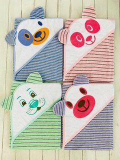Toallón bebé capucha animalitos rayado
