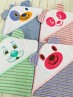 Toallón bebé capucha animalitos rayado - comprar online
