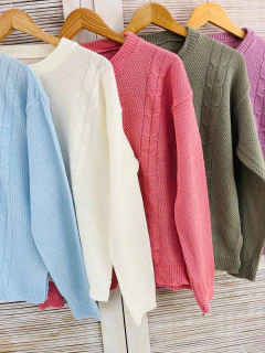 Sweater cuello redondo con tres trenzas (T. Aprox: M/L) - comprar online