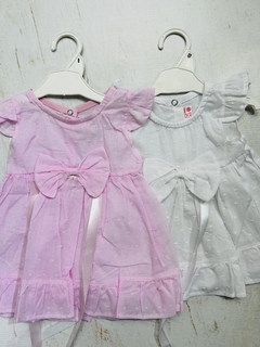 Vestido bebé fibrana con moño (presentación en perchita) - comprar online