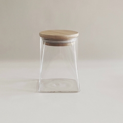 FRASCO DE VIDRIO CON TAPA DE MADERA 350ml