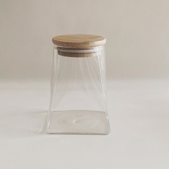 FRASCO DE VIDRIO CON TAPA DE MADERA 500ml