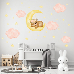 Adesivos Decorativos Ursinho na Lua, Nuvens e Estrelas Girl