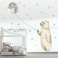 Adesivos decorativos Urso Polar Aquarela, Lua e Estrelas