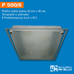 P500/6 - Plafón Vidrio Cuadrado Para 6 Luces Led O Bc Único!! - comprar online