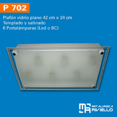 P702 - Plafón Vidrio Templado Rectangular Para 6 Luces Led O Bc!! - comprar online