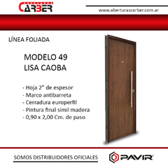 Puerta de 0,90 Pavir 49 Simil Madera SEGURIDAD Antibarreta Hoja de 2"