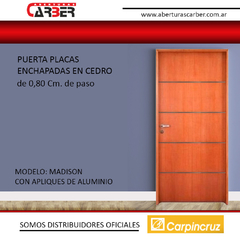 Puerta Placa Madison CEDRO con Apliques de Aluminio 0,80 Marco chapa 18/Pino/Aluminio