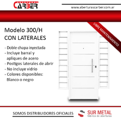 Puerta con postigos laterales Doble chapa inyectada Modelo 300/h SM Pintura FINAL HORNO Blanco o negro