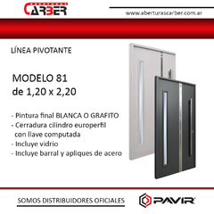 Puerta Pavir 81 PIVOTANTE Pintura Final con Vidrio 1,20 X 2,20 Blanca o Grafito PAVIR