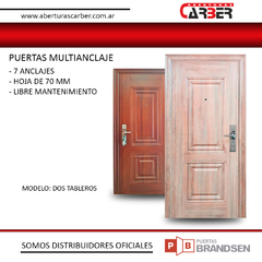 Puerta Blindada Multianclaje 7 Anclajes Hoja 70mm dos tableros simil madera