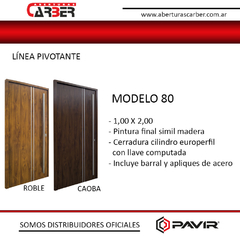 Puerta Pavir 80 PIVOTANTE Pintura Final simil madera ciega 1,00 X 2,05 PAVIR