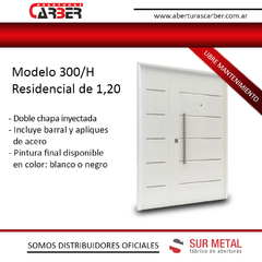 Puerta Doble chapa inyectada Residencial Modelo 300 SM Pintura FINAL HORNO 1,20 Reforzada Blanca o negra
