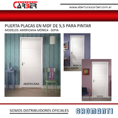 Puerta Placa AMERICANA - MONICA - SOFIA MDF 5,5mm p/Pintar 0,70 Marco Ch18 o Pino Gromanti