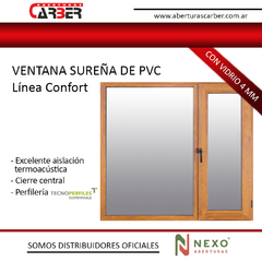 Patagónica/Sureña de PVC Linea confort Símil Madera de 1,50 x 1,10 Vidrio de 4mm NEXO