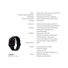 Smartwatch reloj inteligente Colmi P8 deportivo impermeable - comprar online