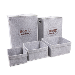 1704S - SET X5 CESTOS PARA ROPA DE FIELTRO "RECTANGULAR" GRIS