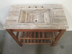 VANITORY 3 AGUJEROS MUEBLE Y MESADA MÁRMOL TRAVERTINO MADERA MACIZA COLOR ROBLE 84 CM X 50 CM en internet