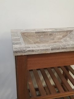 VANITORY 3 AGUJEROS MUEBLE Y MESADA TRAVERTINO MADERA MACIZA COLOR ROBLE 63 CM X 45 CM - Bizantina