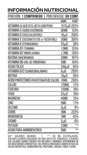 MULTIVITAMIN ALL IN ONE (60 CAPS) - STAR NUTRITION información nutricional