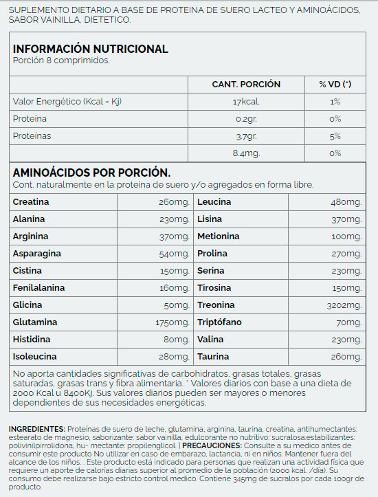 AMINO 6400 (200 Comp) - NUTREMAX - INFORMACIÓN NUTRICIONAL