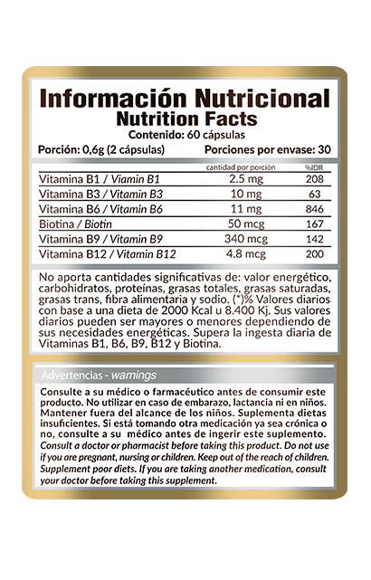 B-COMPLEX GOLD (60 caps) - GOLD NUTRITION Información Nutricional