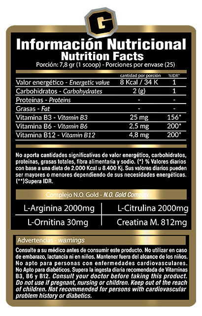 N.O. GOLD (195gr) - GOLD NUTRITION Información Nutricional