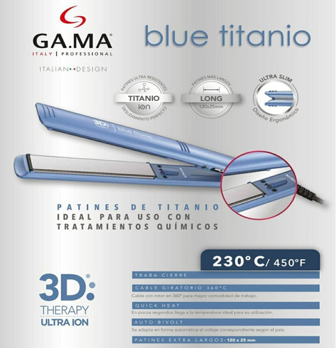 PLANCHA GAMA BLUE TITANIO 3D - 230° GRADOS