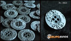 Boton de metal med 44 ( 28 mm ) ( Art 20623 ) x 24 unidades - color PLATA VIEJA - CON 4 AGUJEROS