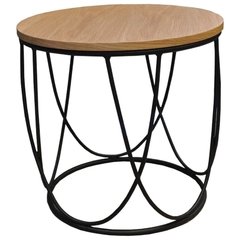 Mesa baja circular con tapa de madera 85